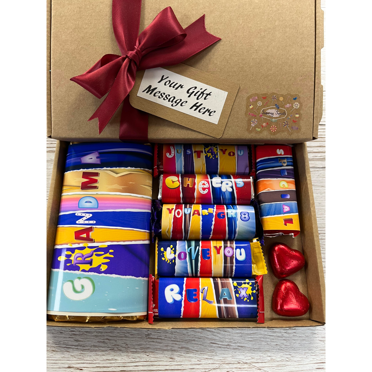 Mothers Day Gift Box With Fun Chocolate Bar Wrappers - Grandma
