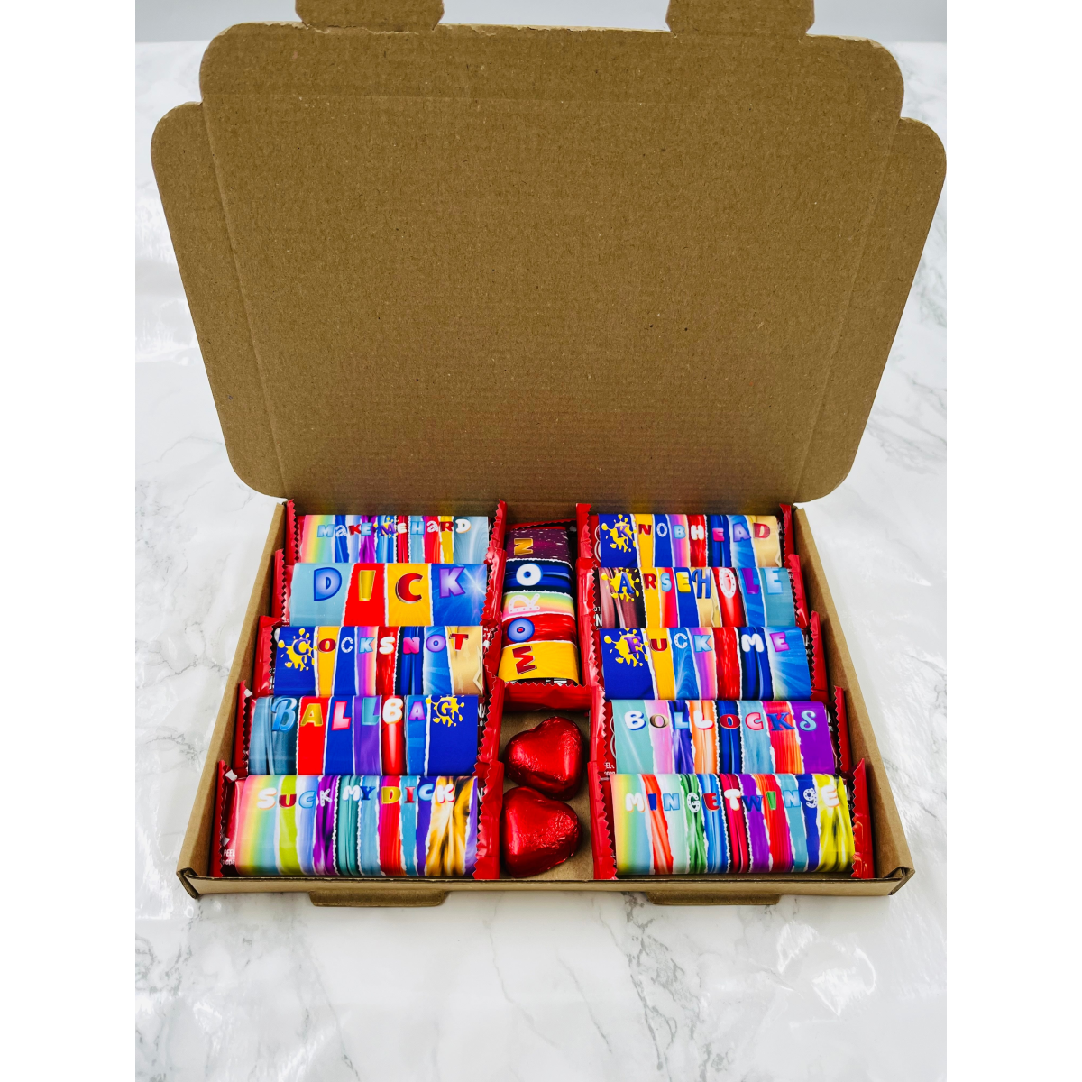 11 x Random Rude Novelty Mismatched Wrapper Chocolate Biscuit Box