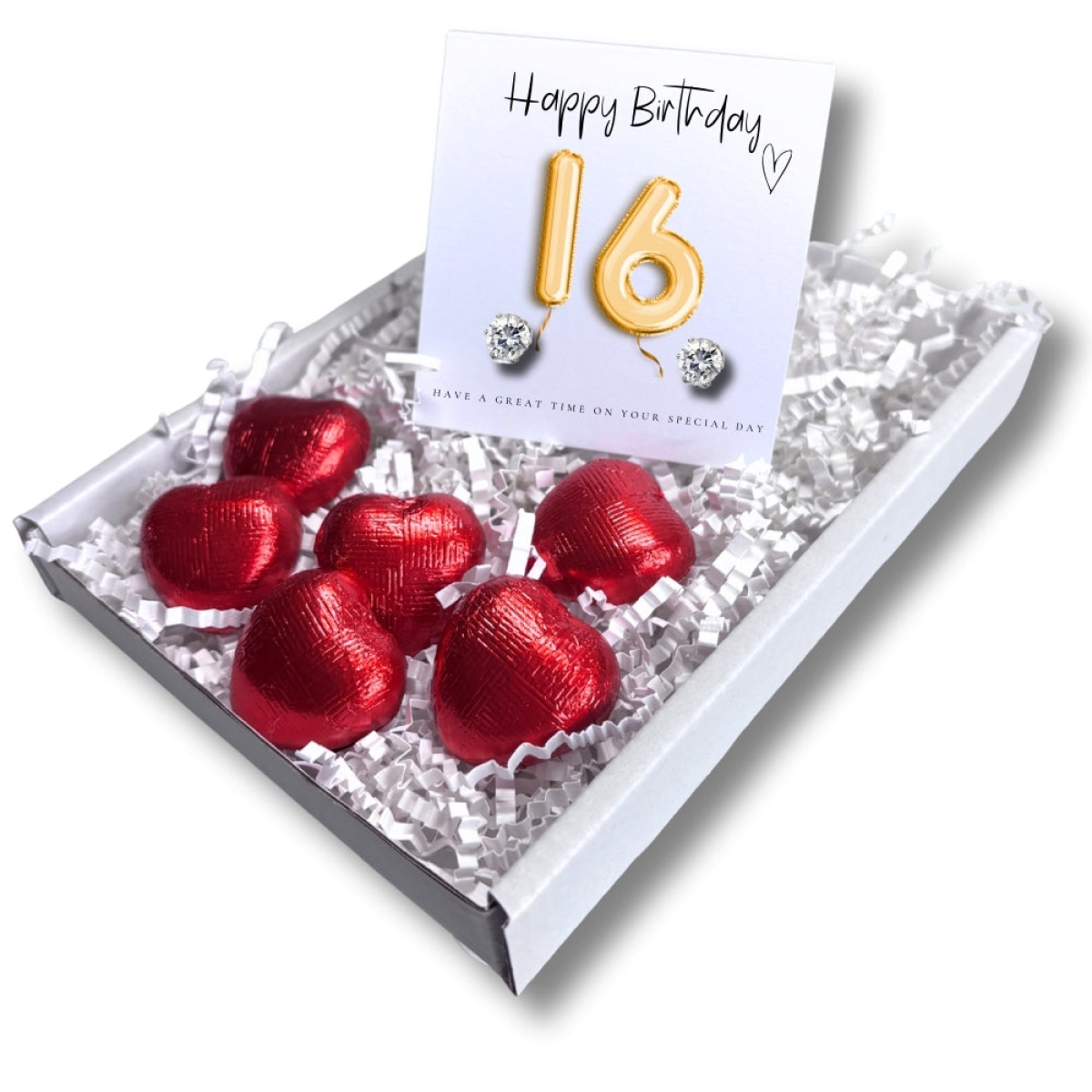 16th Birthday Cubic Zirconia Silver Earrings & Gold Balloons Mini Gift Hamper