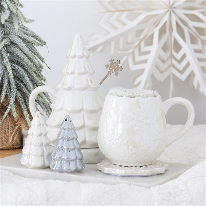 Iridescent Fir Tree Mug and Snowflake Spoon Christmas Set