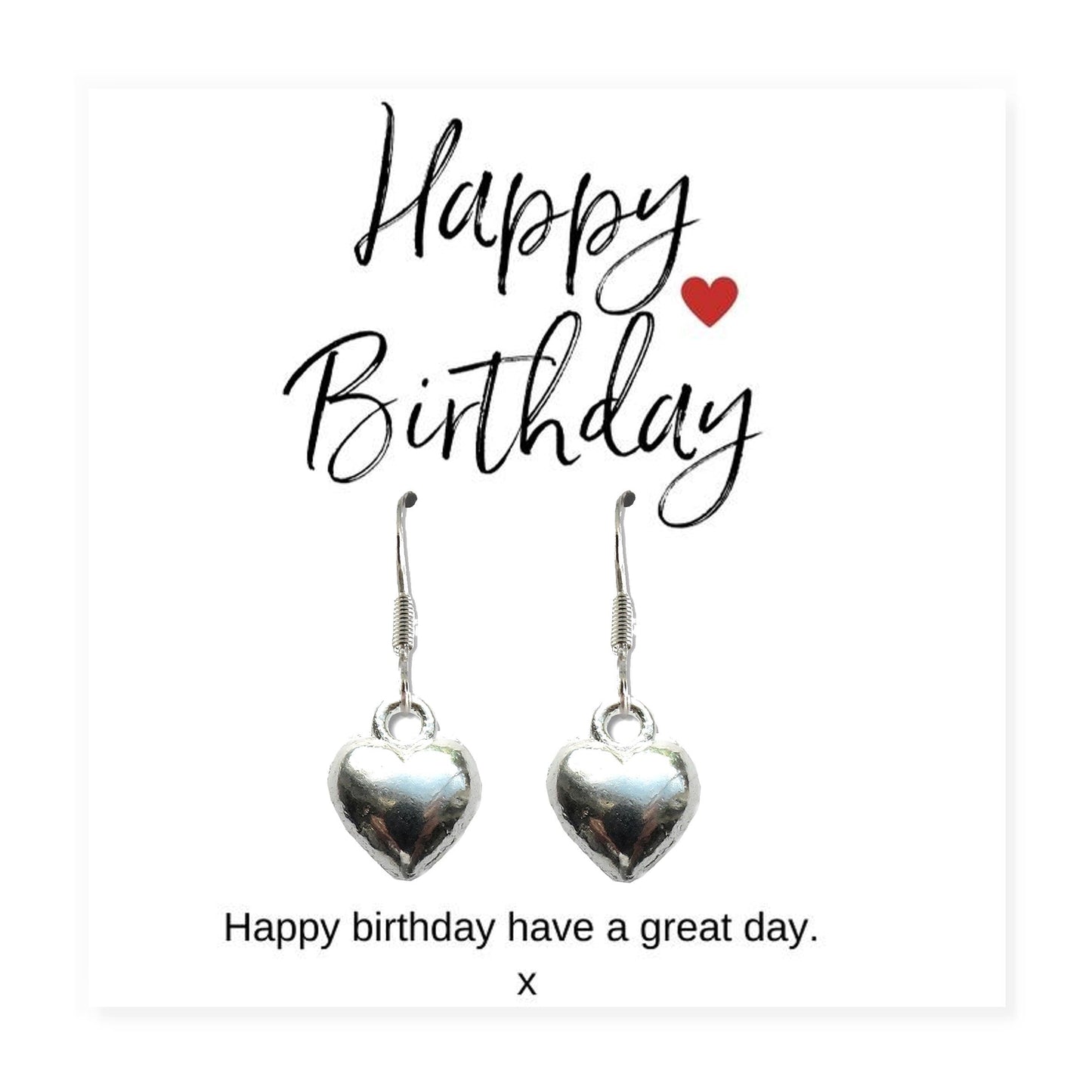 Small Happy Birthday Gift Hamper - Silver Heart Drop Earrings, Chocolates & Candle