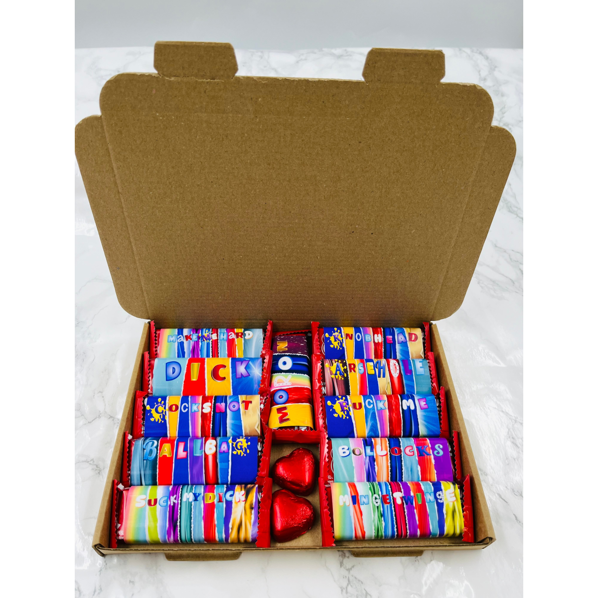 11 x Random Rude Novelty Mismatched Wrapper Chocolate Biscuit Box