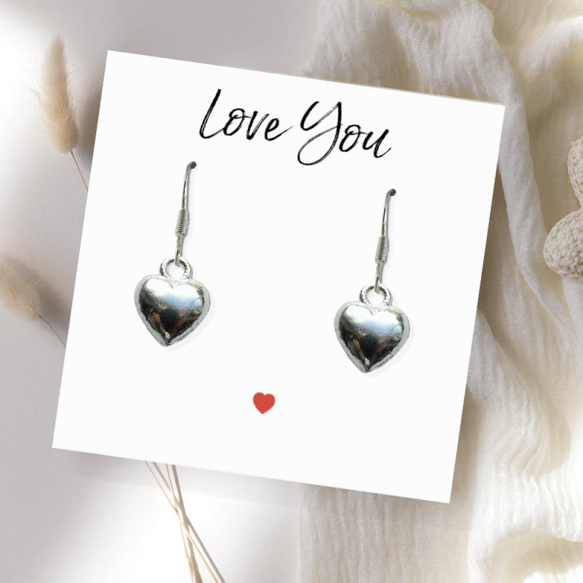 Small Love You Gift Hamper - Silver Heart Drop Earrings, Chocolates & Candle