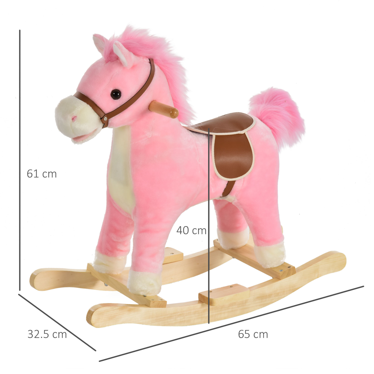 Kids Plush Rocking Horse w/ Moving Mouth Tail Sounds 18-36 Months Pink HOMCOM