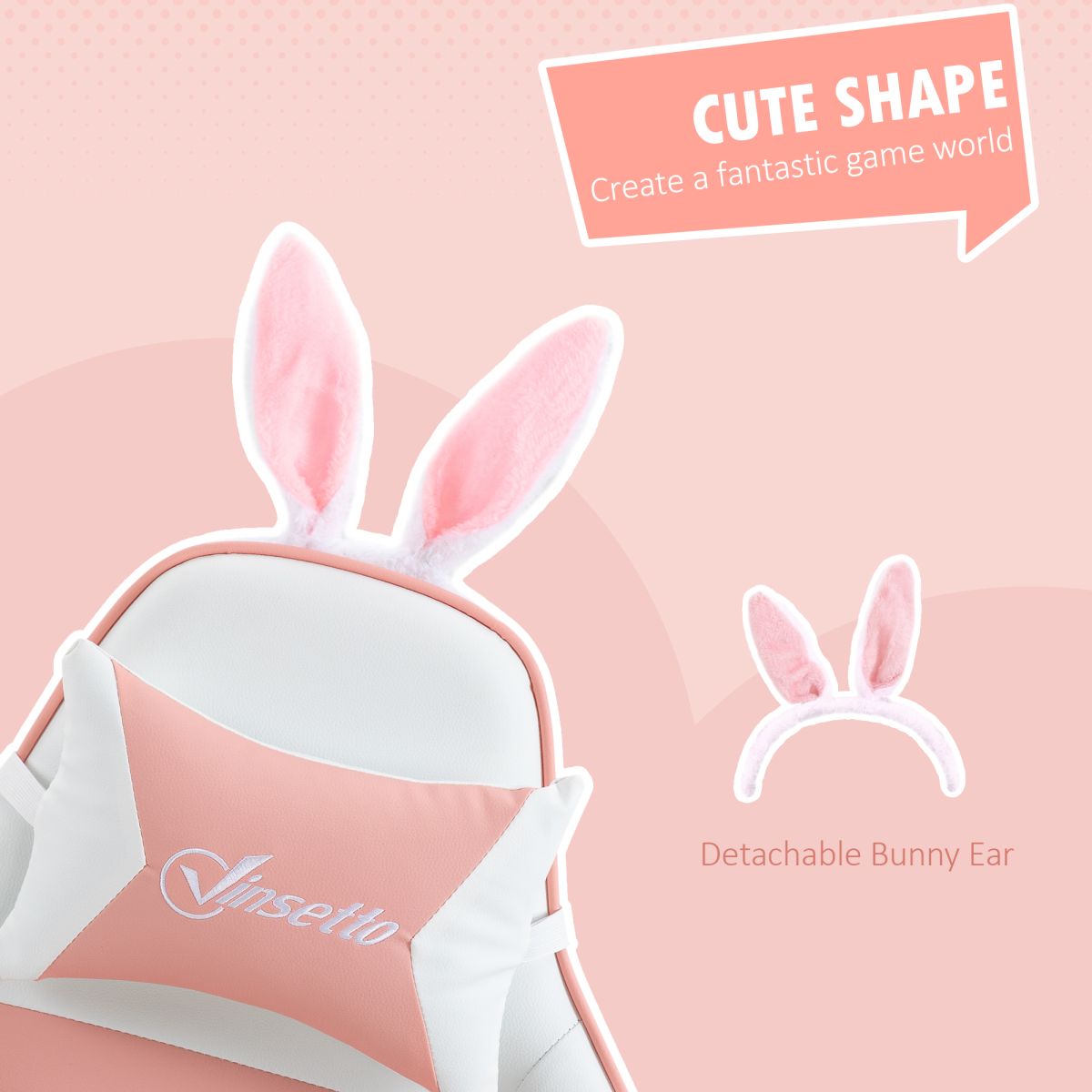 Vinsetto Racing Style Gaming Chair with Footrest Removable Rabbit Ears, Pink