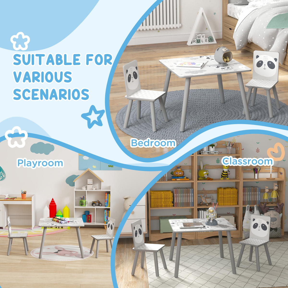 ZONEKIZ Kids Table and Chair Set, Toddler Table with 2 Chairs, Grey