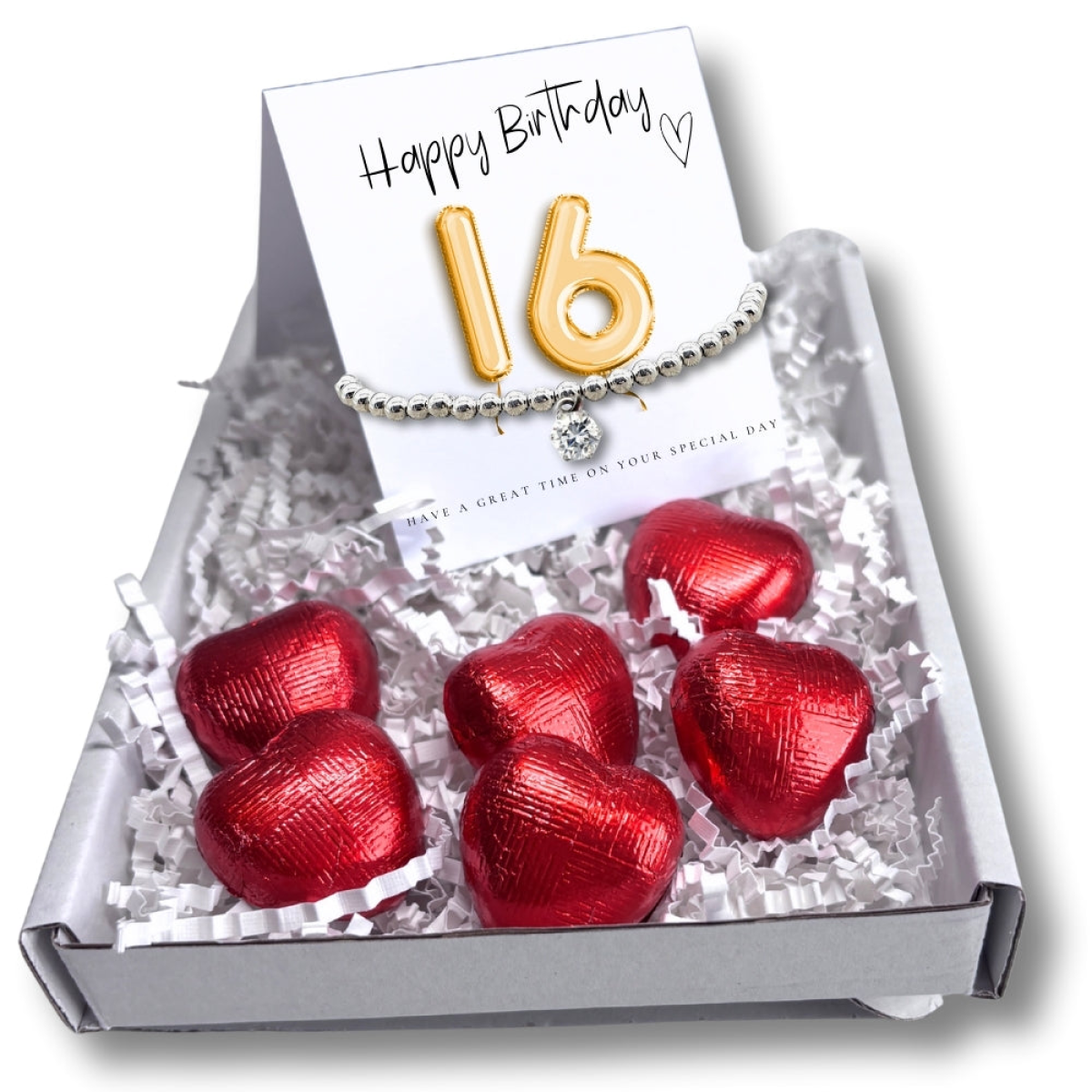 16th Birthday Cubic Zirconia Bracelet & Gold Balloons Mini Hamper