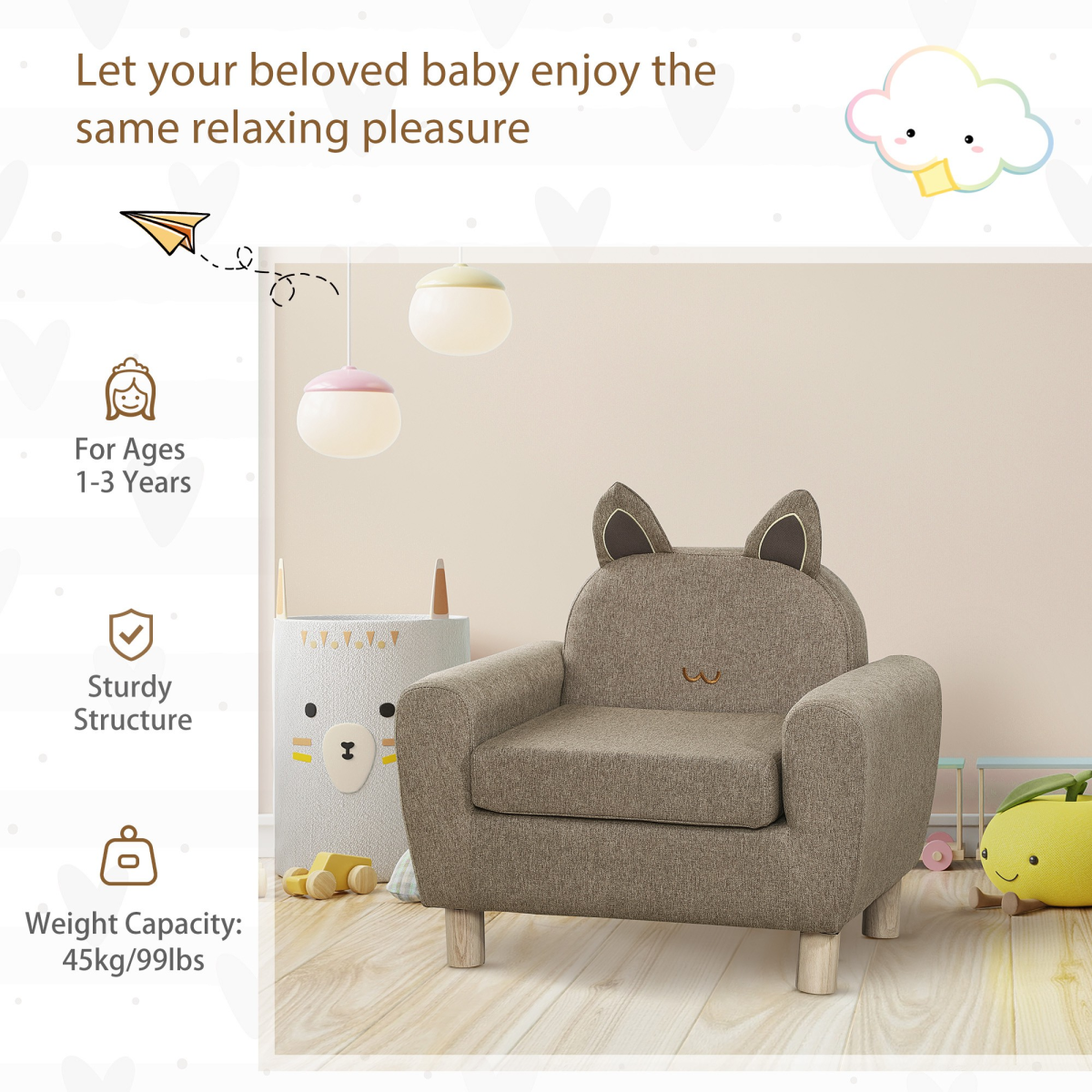 Kids Mini Sofa Toddler Chair Children Armchair for Bedroom Playroom Brown