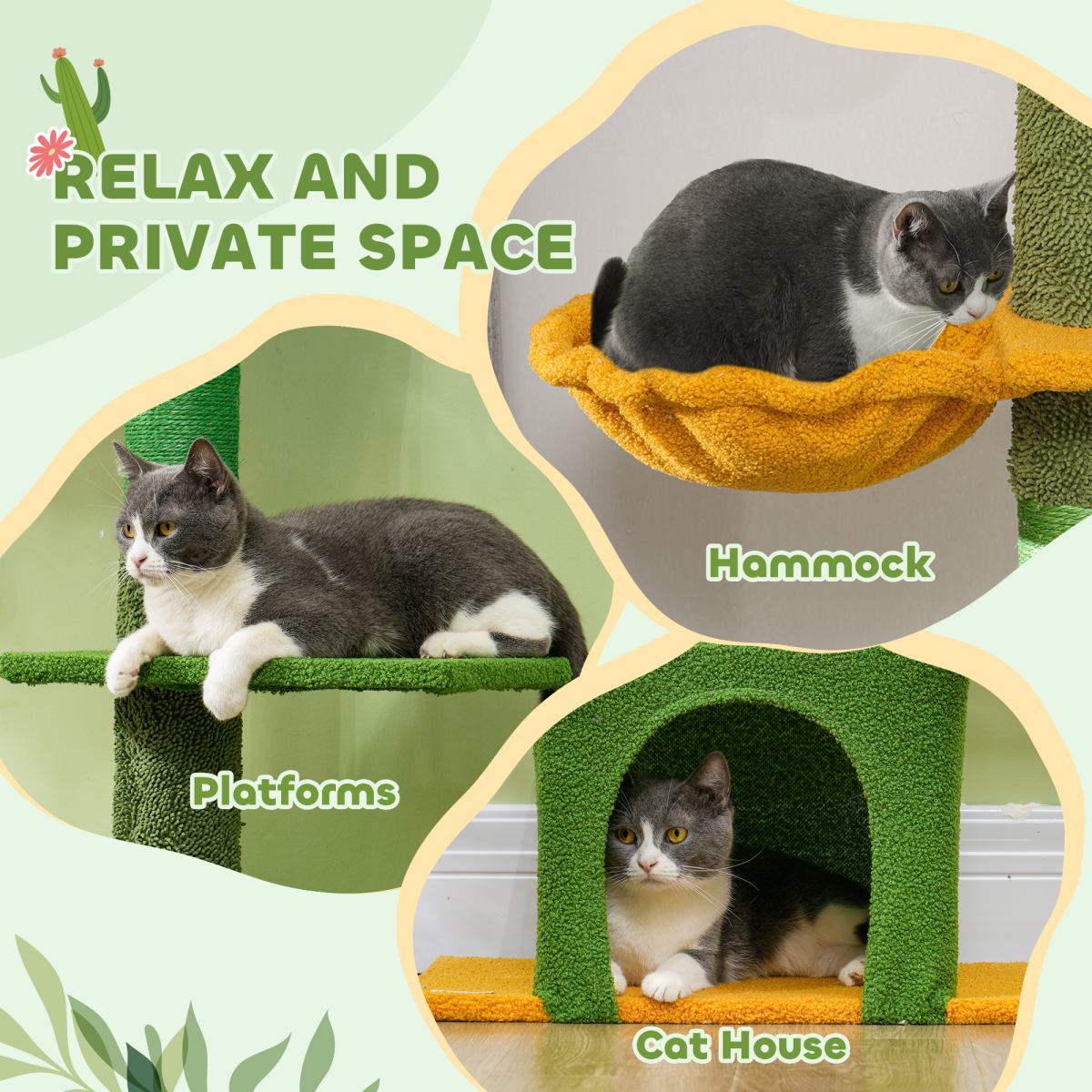PawHut 230-275cm Floor-to-Ceiling Cat Tree for Indoor Cats with Cat House