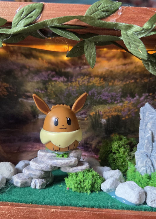Evee Pokemon Handmade One of a Kind Fairy Lights Book Nook