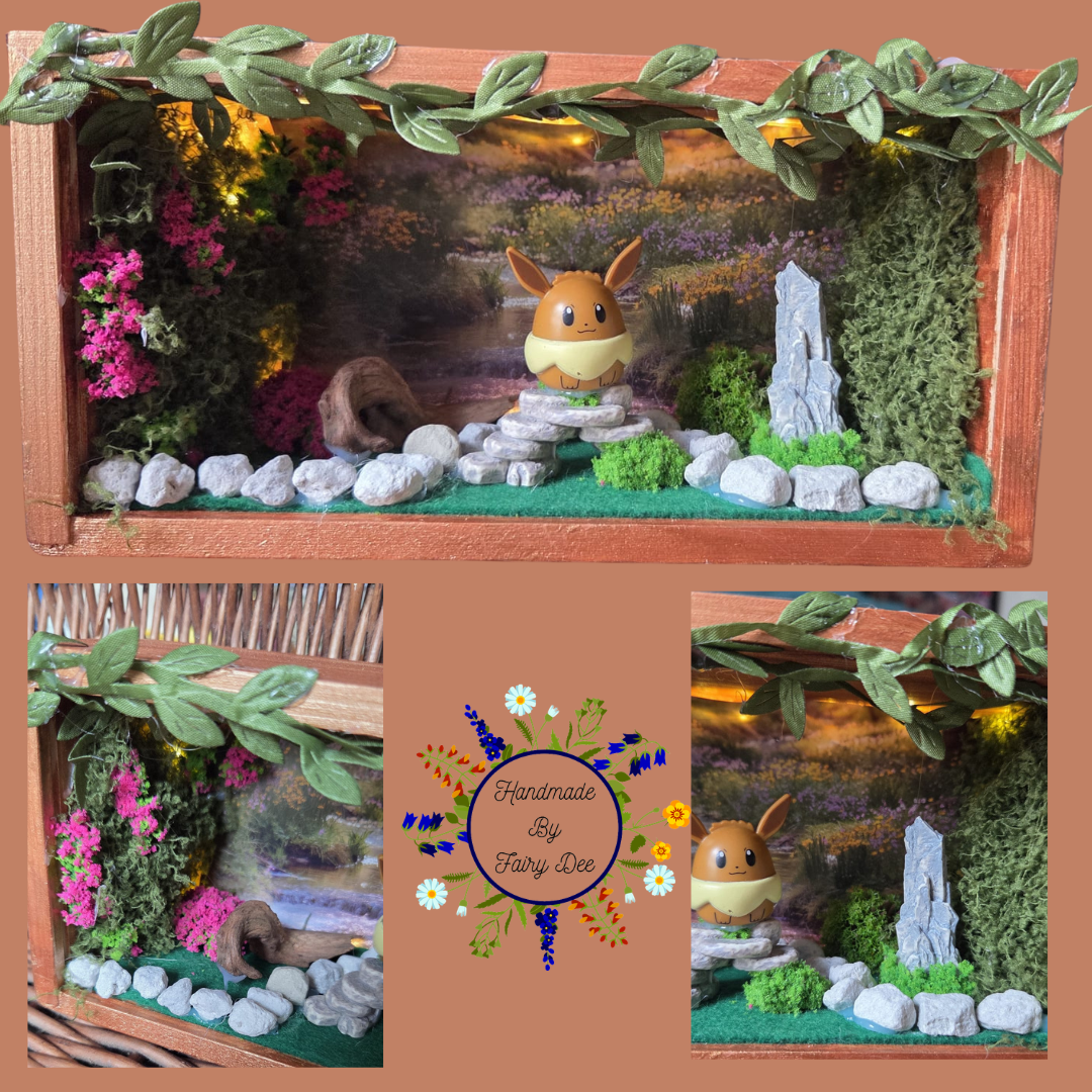 Evee Pokemon Handmade One of a Kind Fairy Lights Book Nook