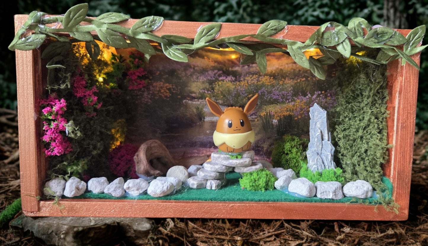 Evee Pokemon Handmade One of a Kind Fairy Lights Book Nook