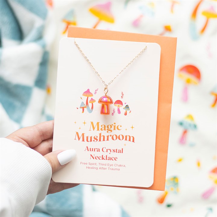 Orange Aura Mushroom Necklace Greeting Card