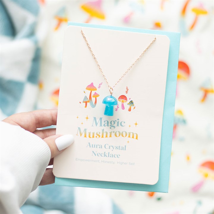 Blue Aura Mushroom Necklace Greeting Card