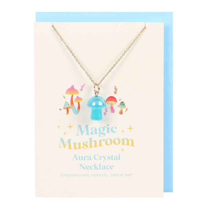 Blue Aura Mushroom Necklace Greeting Card