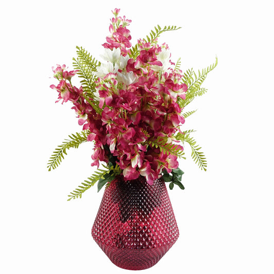 70cm Dark Pink Artificial Delphinium Flower Arrangement Pink Vase