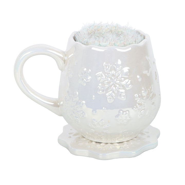 Iridescent Snowflake Mug, Coaster and Socks Christmas Gift Set
