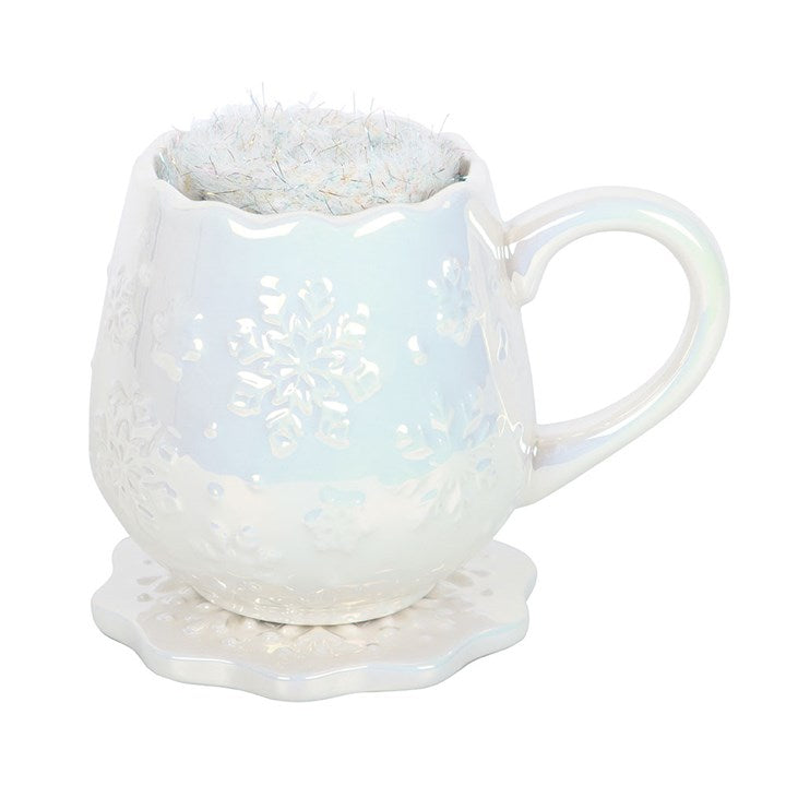 Iridescent Snowflake Mug, Coaster and Socks Christmas Gift Set