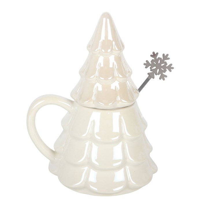Iridescent Fir Tree Mug and Snowflake Spoon Christmas Set