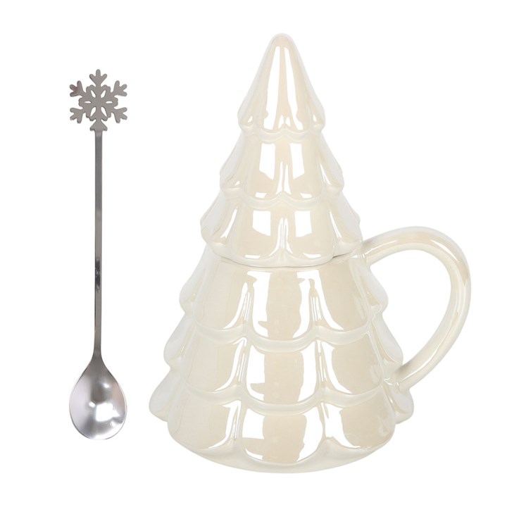 Iridescent Fir Tree Mug and Snowflake Spoon Christmas Set