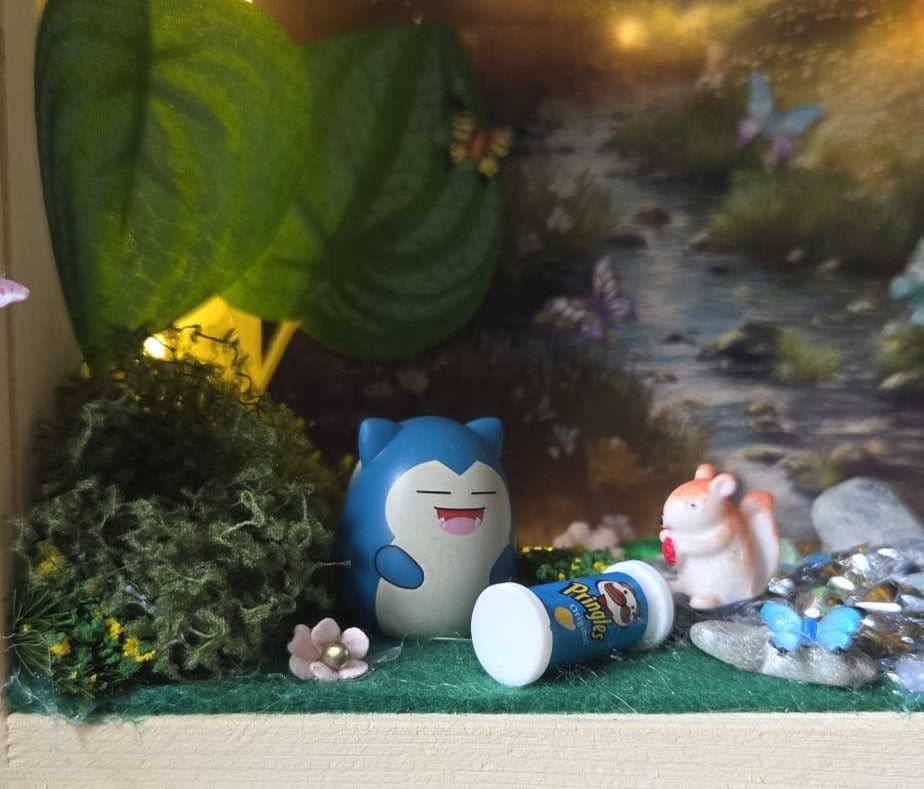 Snorlax Pokemon Handmade One of a Kind Fairy Lights Book Nook
