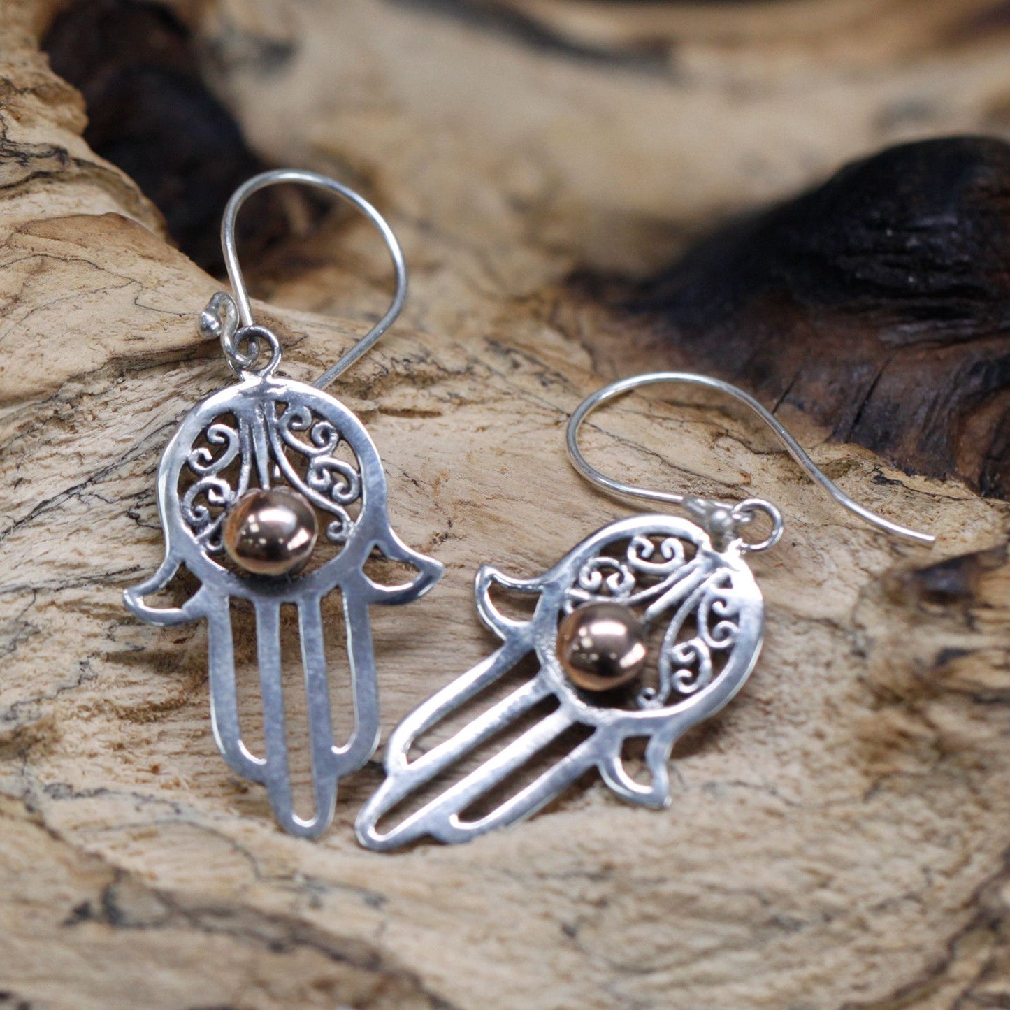 Silver & Gold Earrings - Hamsa