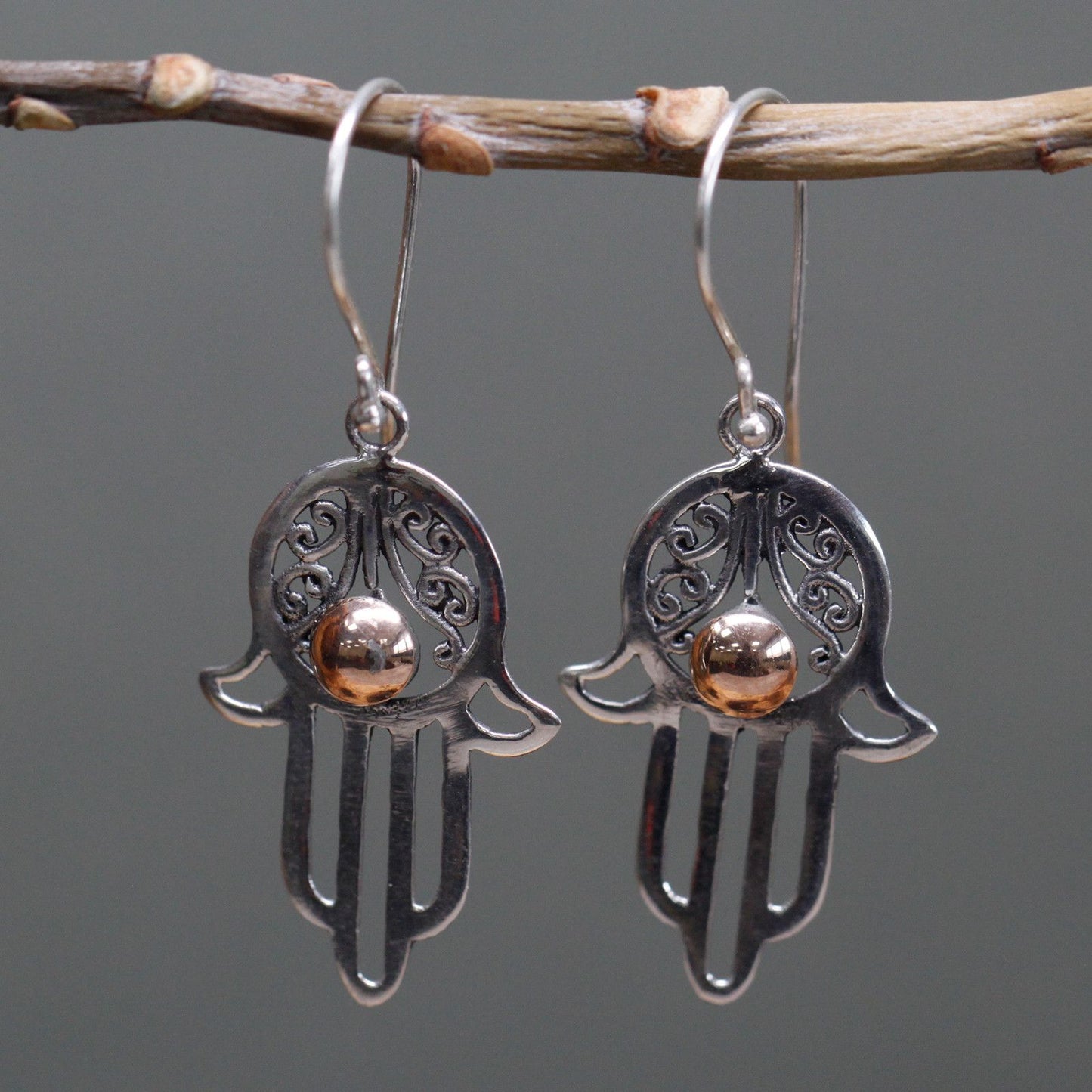 Silver & Gold Earrings - Hamsa