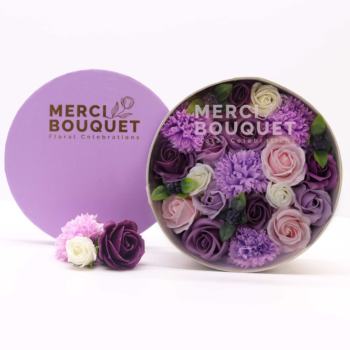Round Box - Lavender Rose & Carnation- Soap Flower Gift