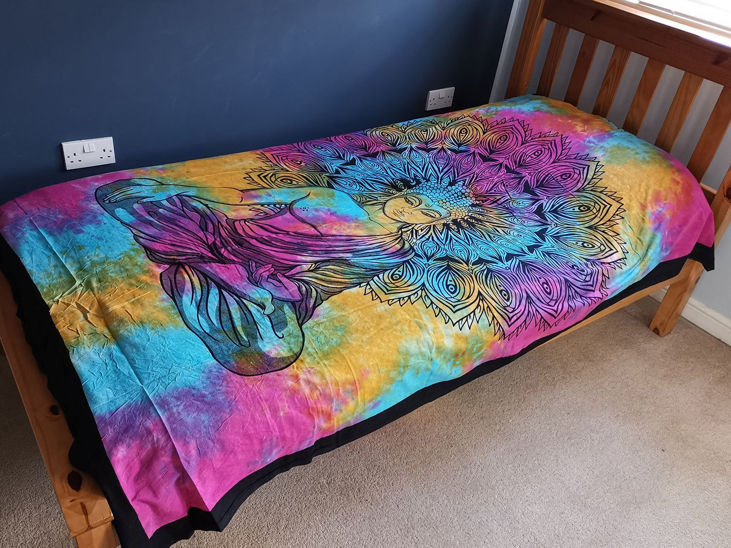 Single Cotton Bedspread + Wall Hanging - Peaceful Buddha