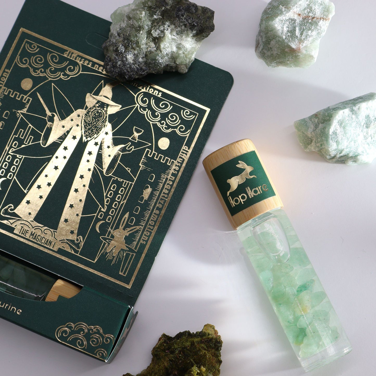 The Magician Tarot Card Green Aventurine Hop Hare Essential Oil Roll On