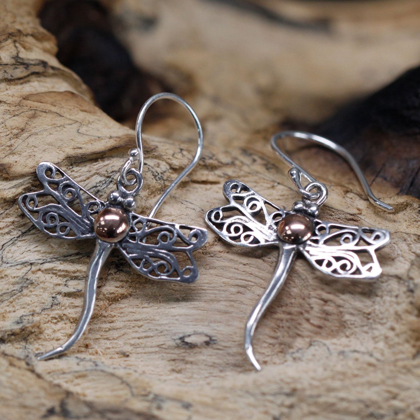 Silver & Gold Earrings - Dragonflies