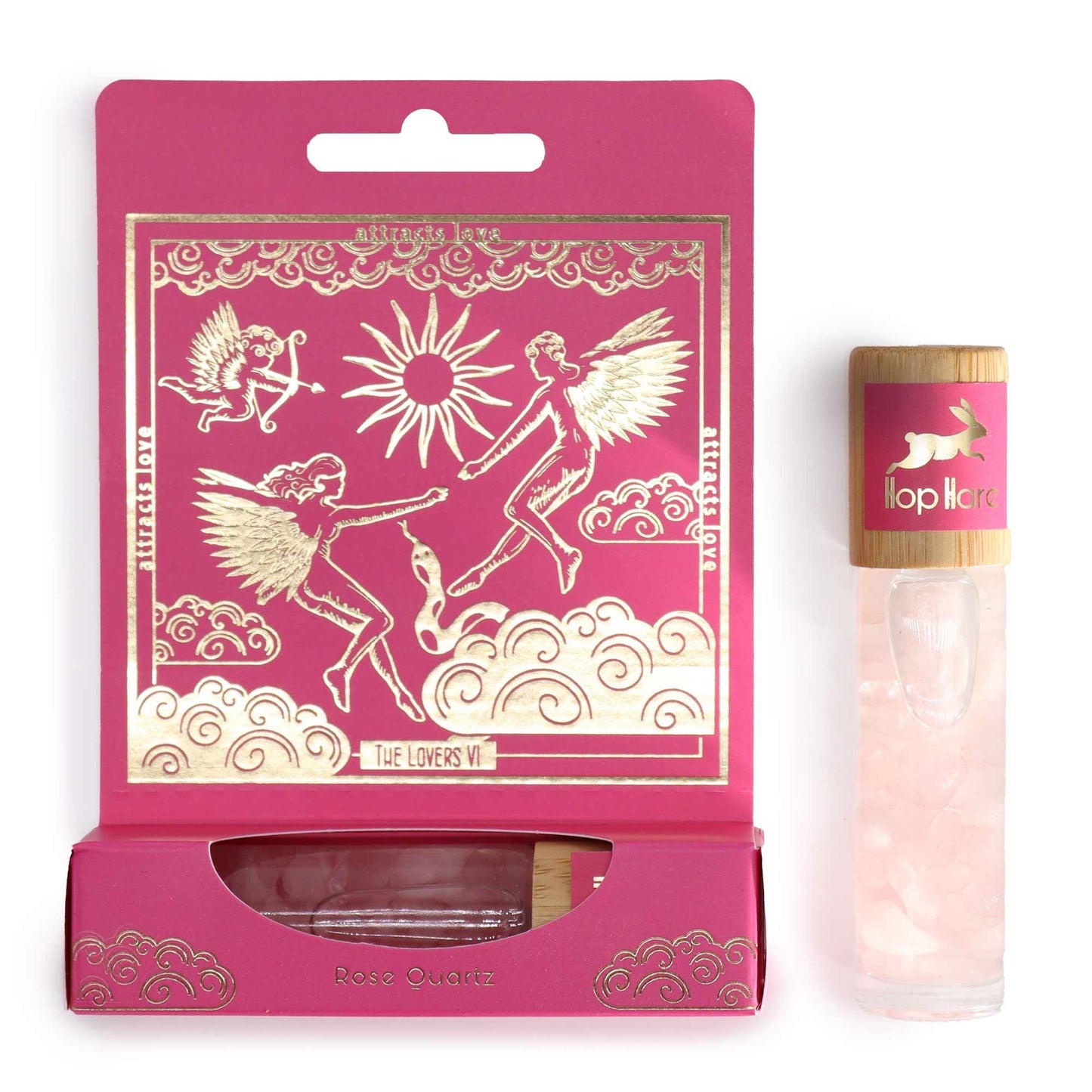 The Lovers Tarot Card Hop Hare Rose Quartz Essential Oil Roll On