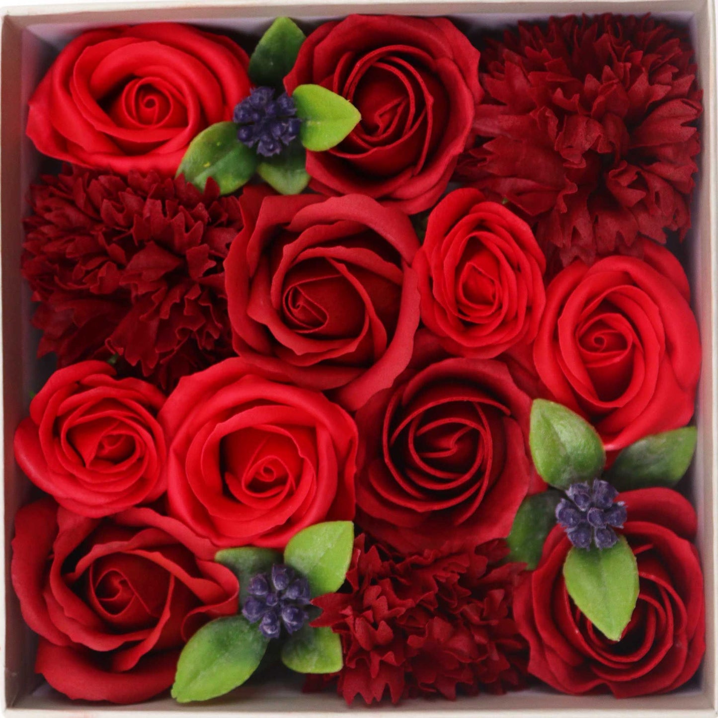 Square Box - Classic Red Roses.- Soap Flower Gift