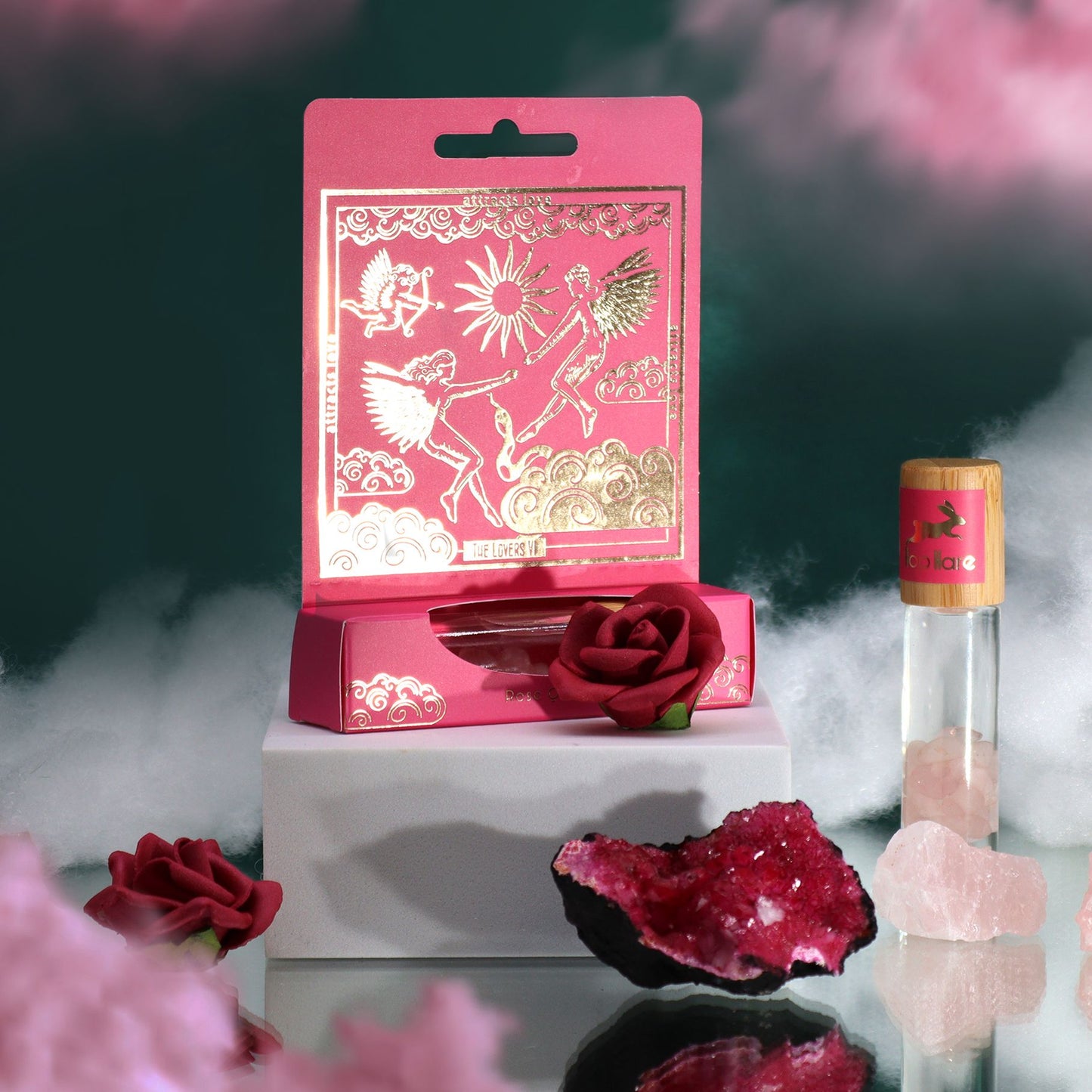 The Lovers Tarot Card Hop Hare Rose Quartz Essential Oil Roll On