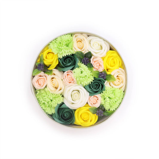 Round Box - Spring Celebrations - Yellow & Greens -- Soap Flower Gift