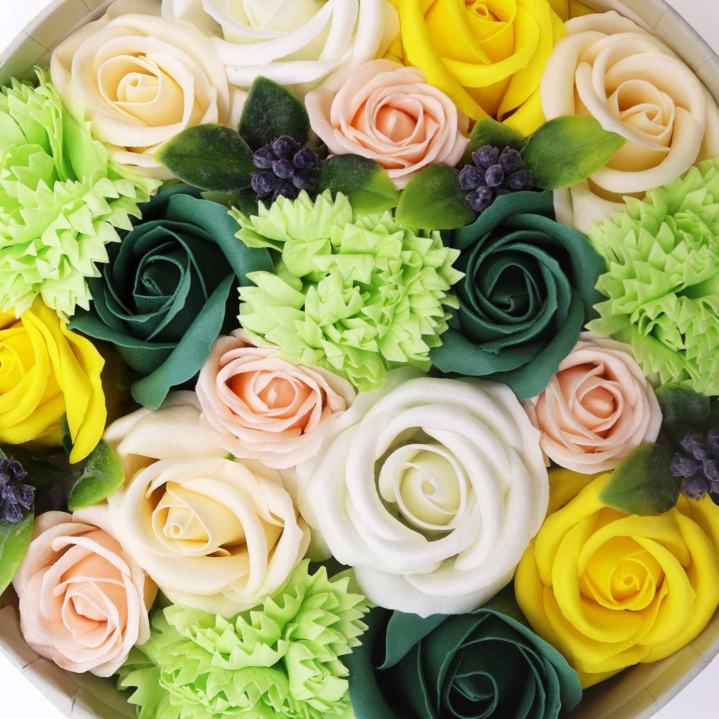 Round Box - Spring Celebrations - Yellow & Greens -- Soap Flower Gift