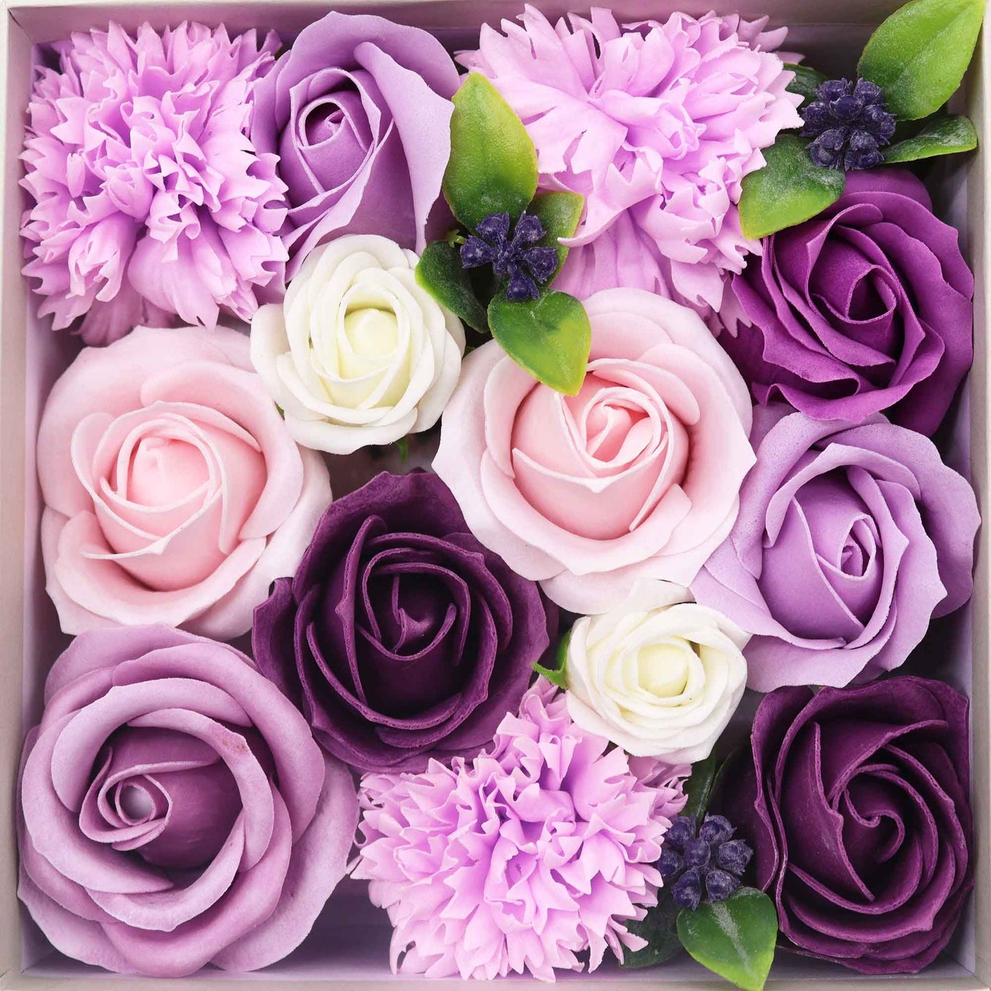 Square Box - Lavender Rose & Carnation - Soap Flower Gift