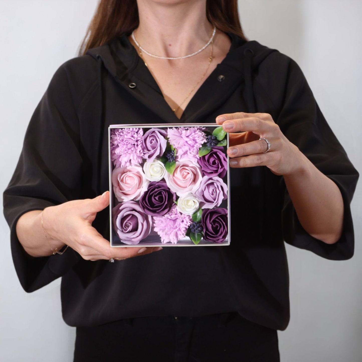 Square Box - Lavender Rose & Carnation - Soap Flower Gift