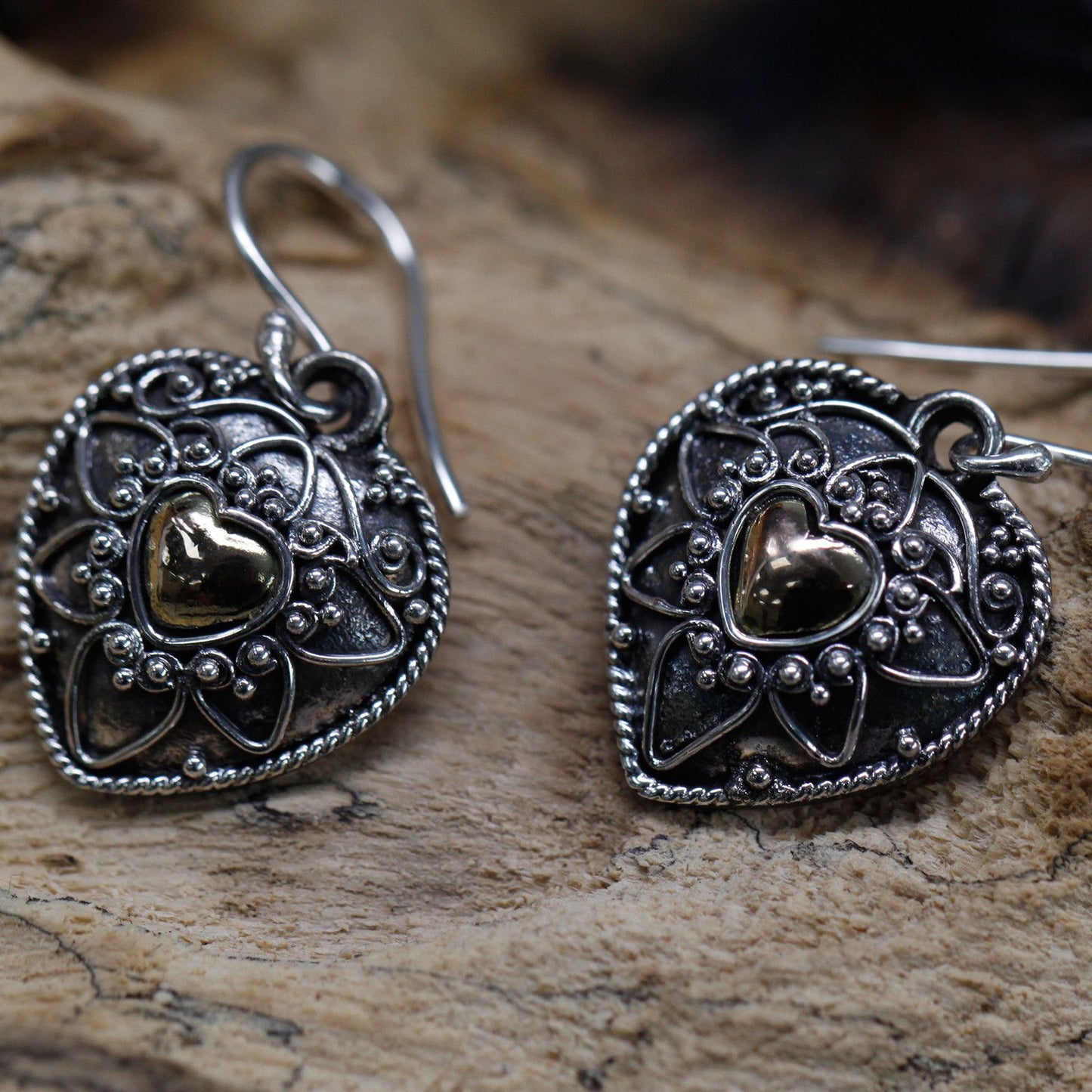 Silver & Gold Earrings - Mandala Hearts