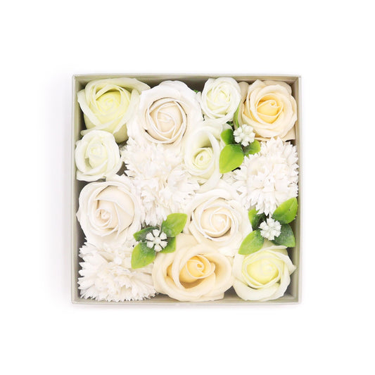 Square Box - Wedding Blessings - White & Ivory -  Soap Flower Gift