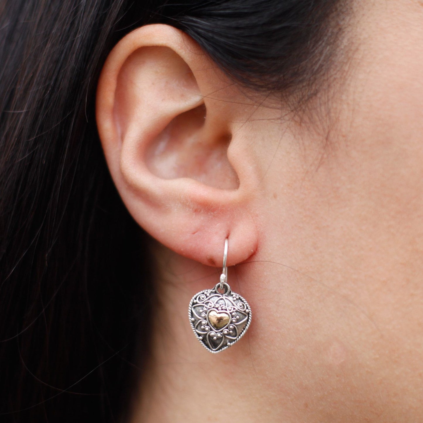 Silver & Gold Earrings - Mandala Hearts
