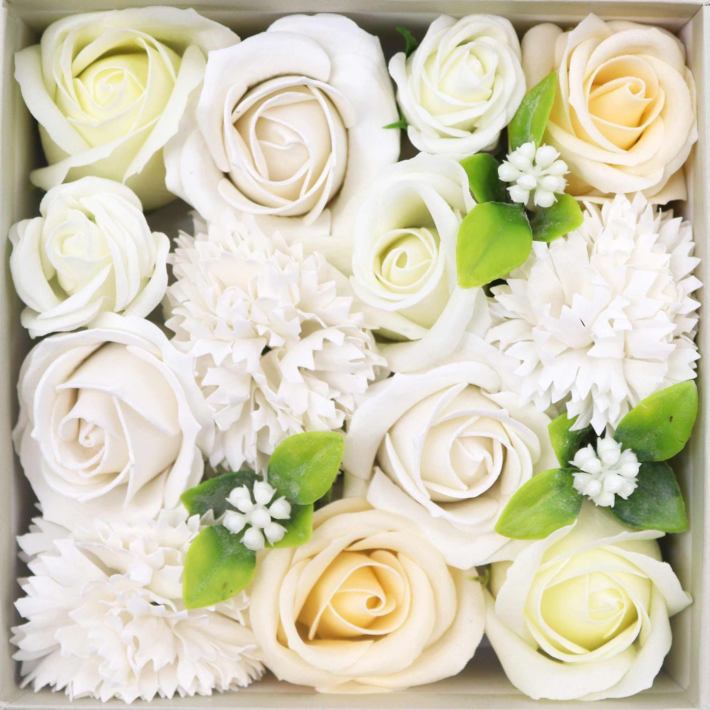 Square Box - Wedding Blessings - White & Ivory -  Soap Flower Gift