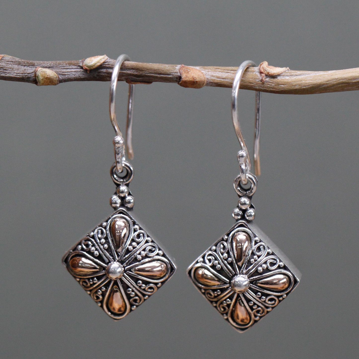 Silver & Gold Earrings - Square Drop