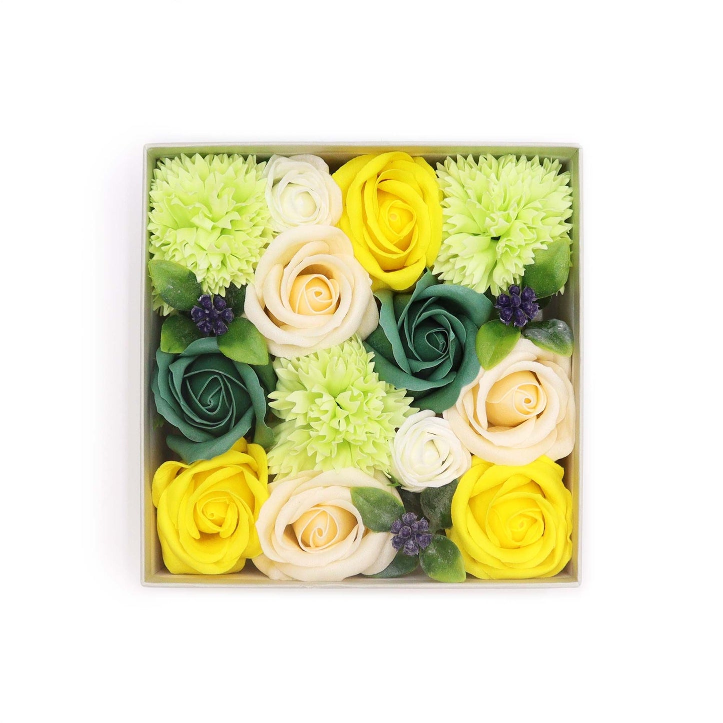 Square Box - Spring Celebrations - Yellow & Greens -- Soap Flower Gift
