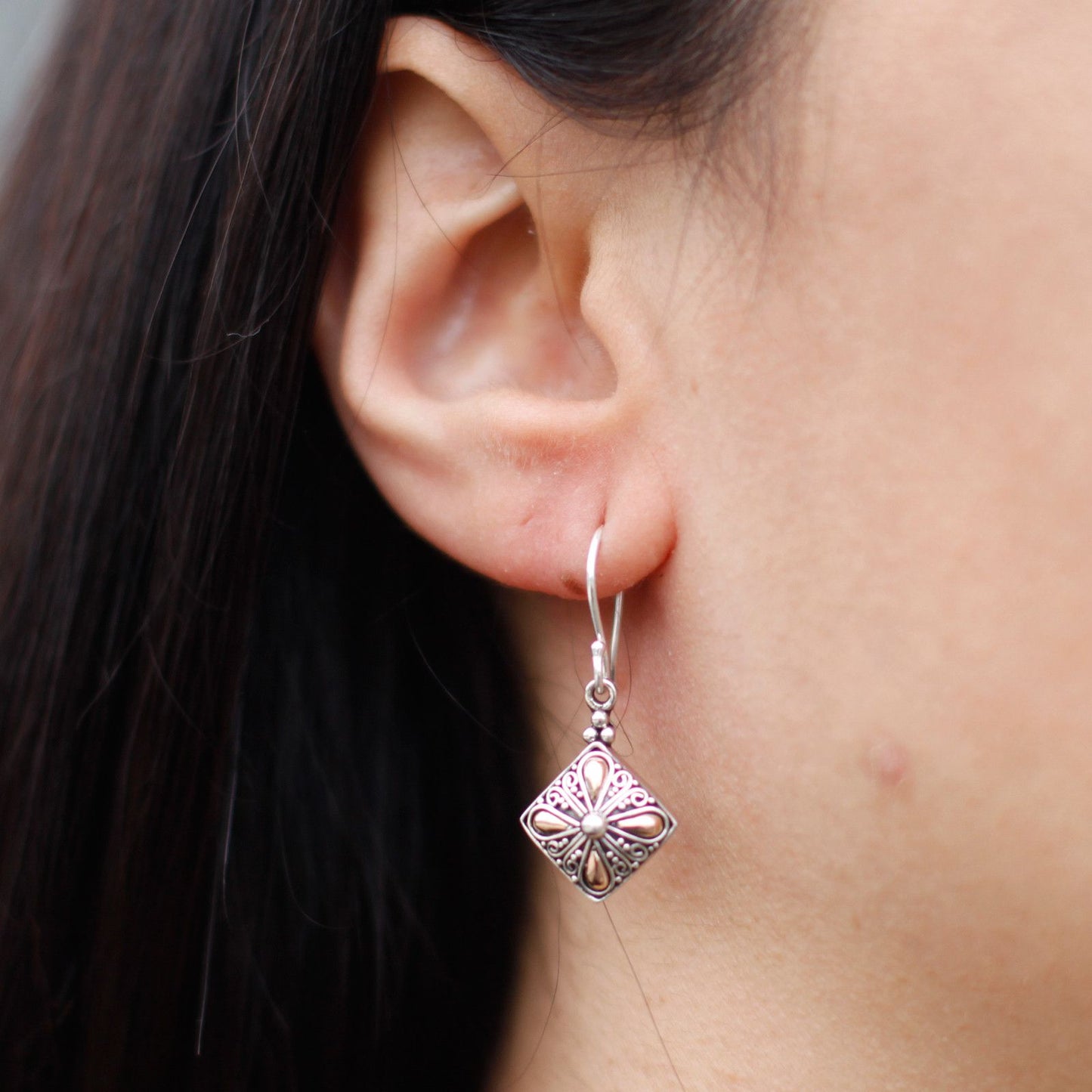 Silver & Gold Earrings - Square Drop