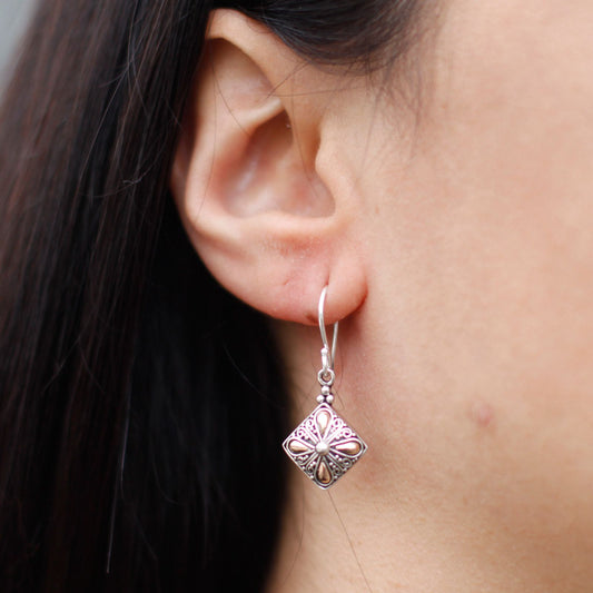 Silver & Gold Earrings - Square Drop