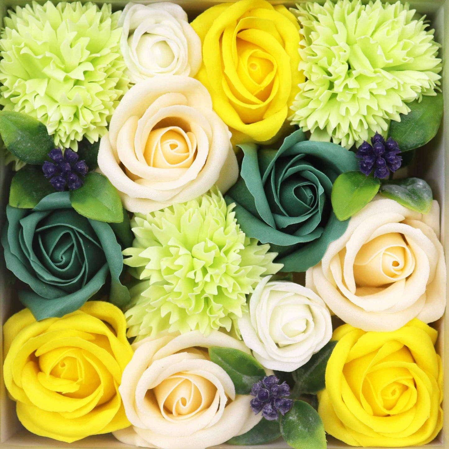 Square Box - Spring Celebrations - Yellow & Greens -- Soap Flower Gift