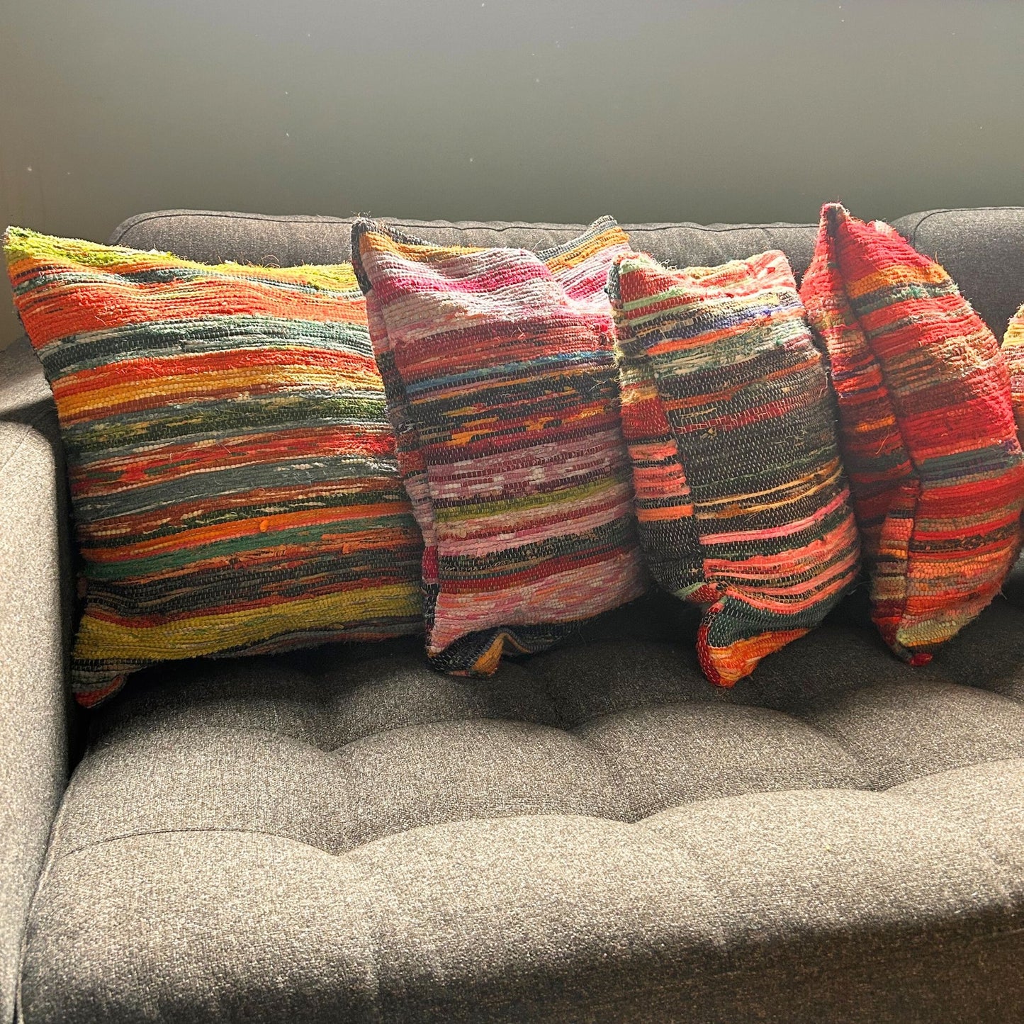 Rag Rug Cushion Covers - Natural Greens