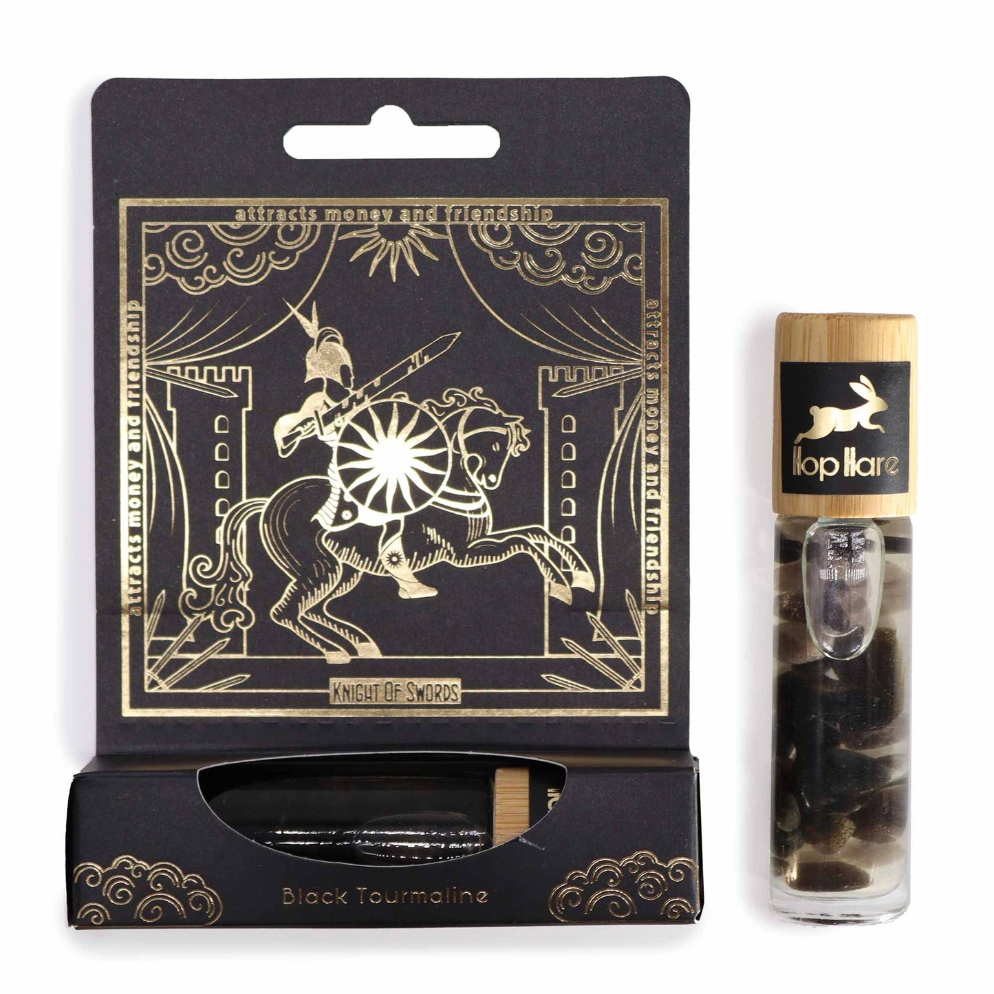 The Knight Tarot Card Hop Hare Black Tourmaline Essential Oil Roll On