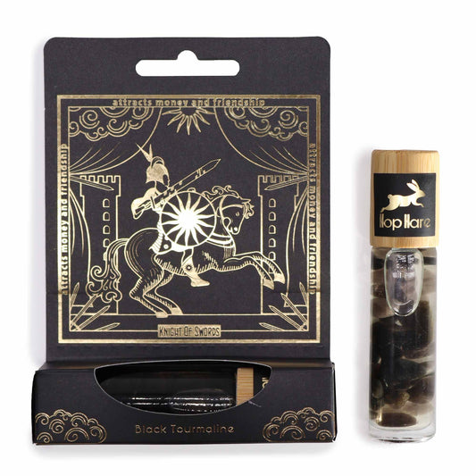 The Knight Tarot Card Hop Hare Black Tourmaline Essential Oil Roll On